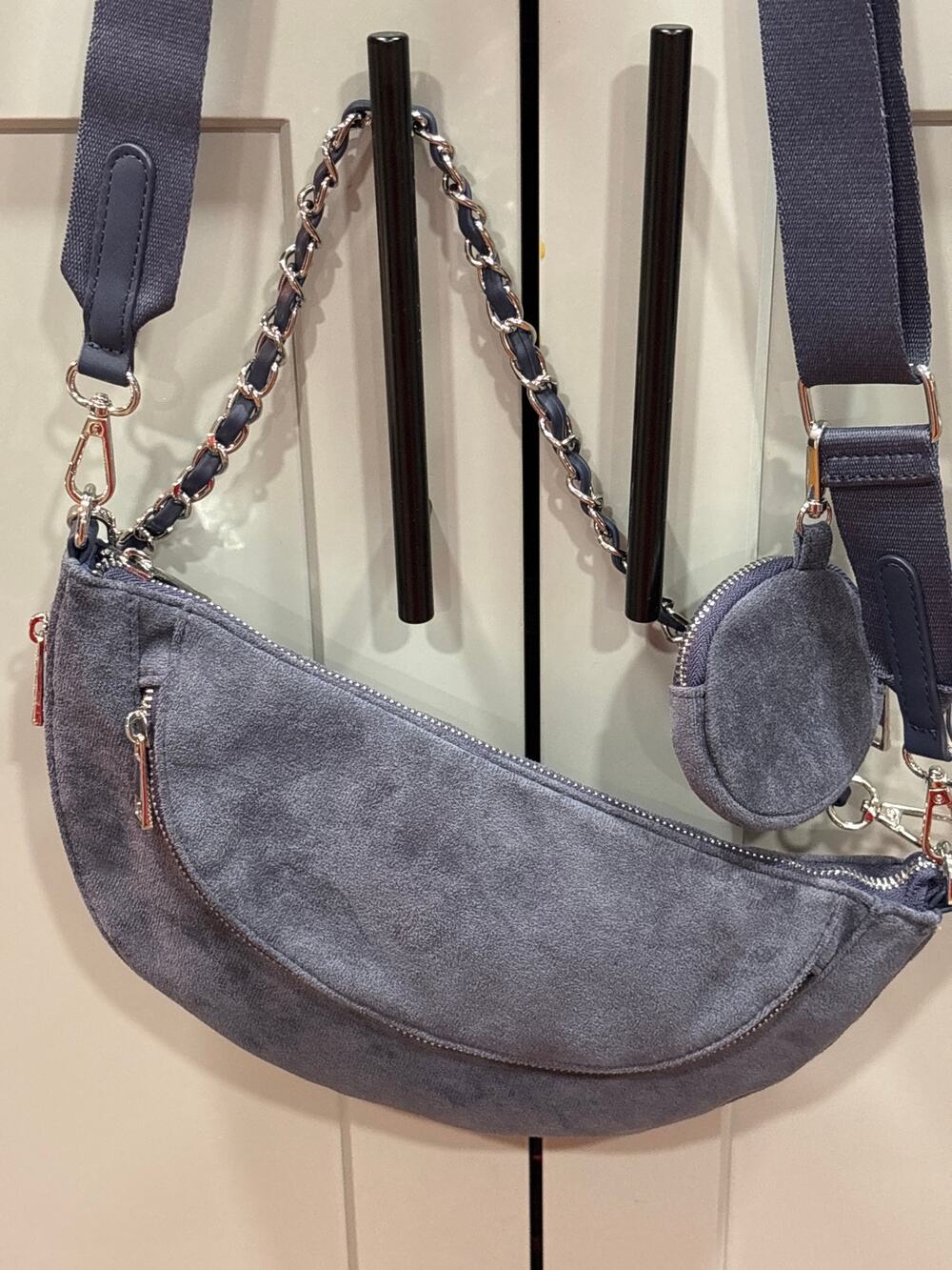 Sondra Roberts Squared Vegan Leather Blue Suede Clutch Shoulder Purse